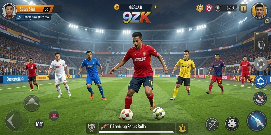 Gameplay 9ZK yang menarik dengan aksi sepak bola seru.