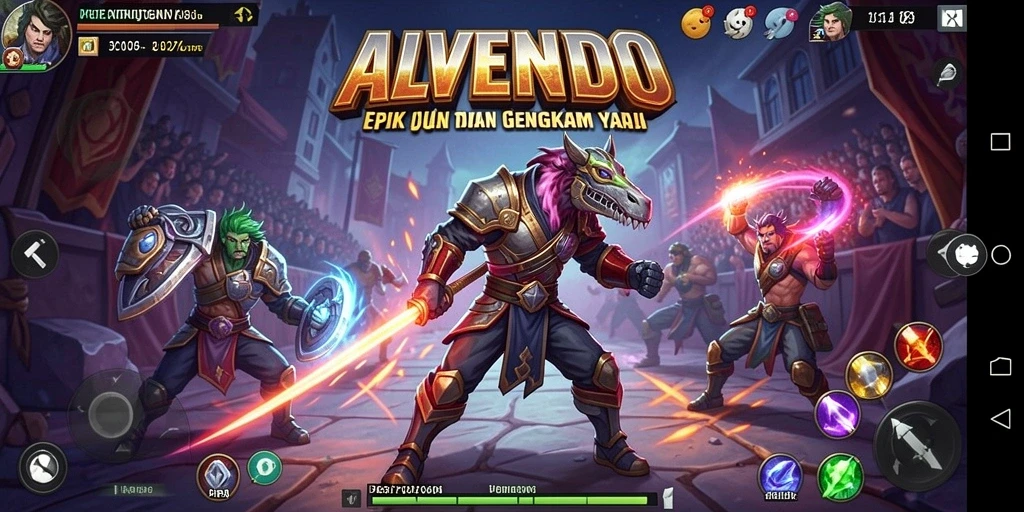 Screenshot gameplay ALVENDO menampilkan aksi pertarungan seru.
