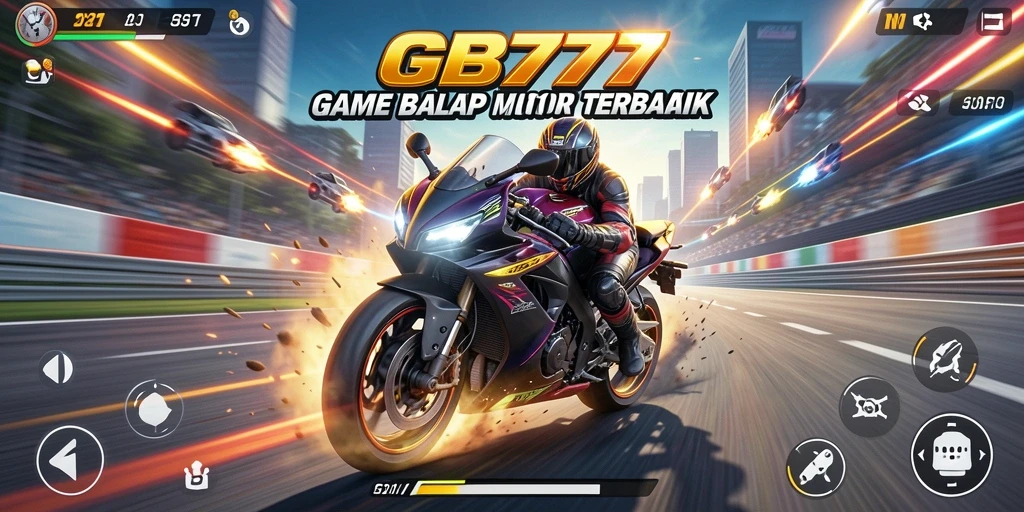 Tampilan gameplay seru dalam balapan motor GB777 di trek yang menantang.