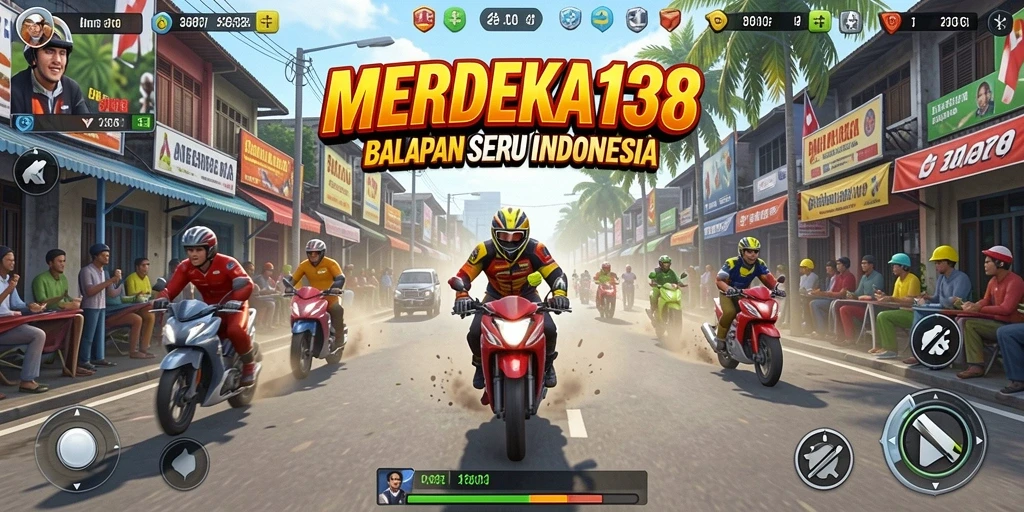 Tampilan gameplay seru di MERDEKA138 dengan balapan mendebarkan.