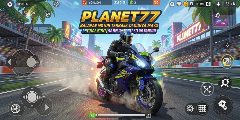 Gameplay seru PLANET77 dengan balapan motor yang mendebarkan.